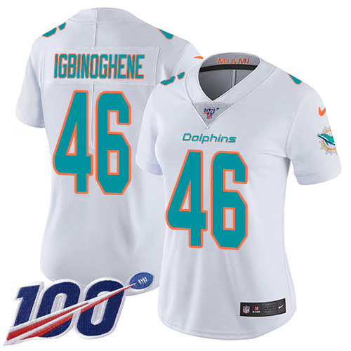 Nike Miami Dolphins #46 Noah Igbinoghene White Women Stitched NFL 100th Season Vapor Untouchable Limited Jersey